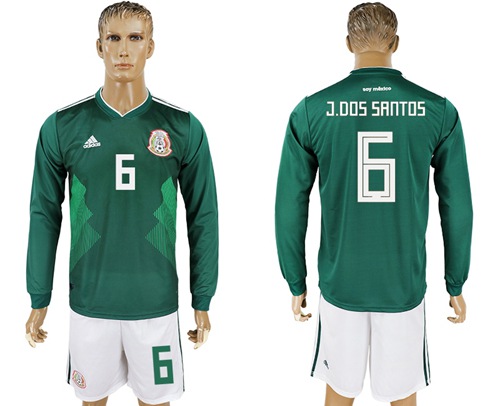Mexico #6 J.Dos Santos Home Long Sleeves Soccer Country Jersey - Click Image to Close